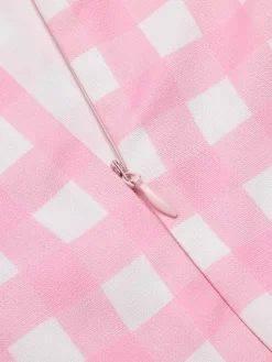Discount Retro Stage 1950s Gingham Plaid Suspender Jumpsuit Pink
