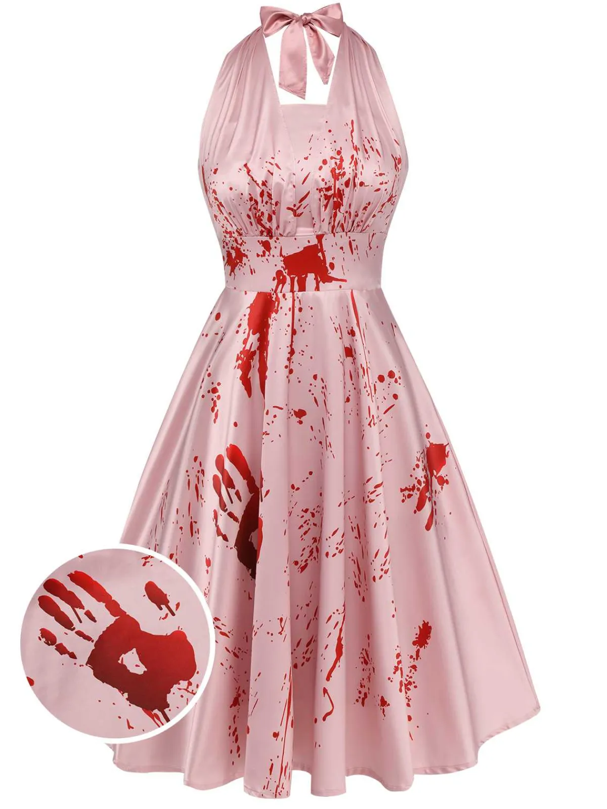 Hot Retro Stage 1950s Halloween Bloodstain Halter Dress Pink
