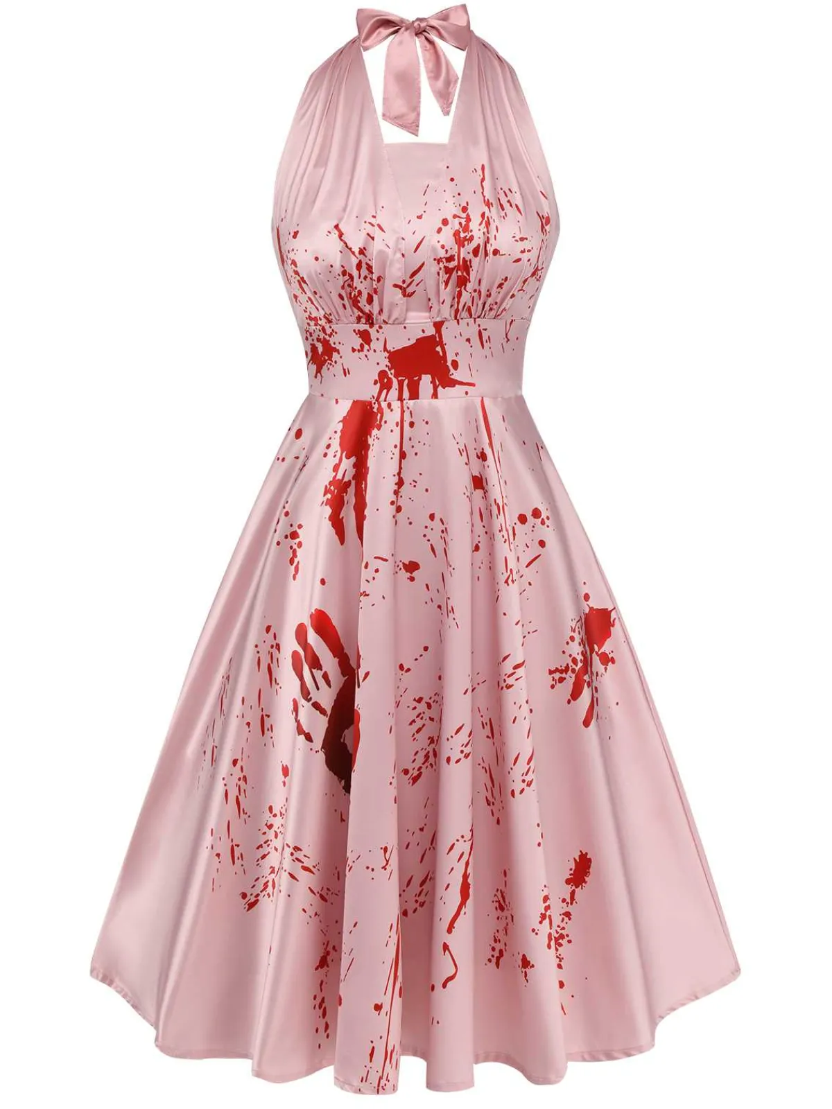 Hot Retro Stage 1950s Halloween Bloodstain Halter Dress Pink