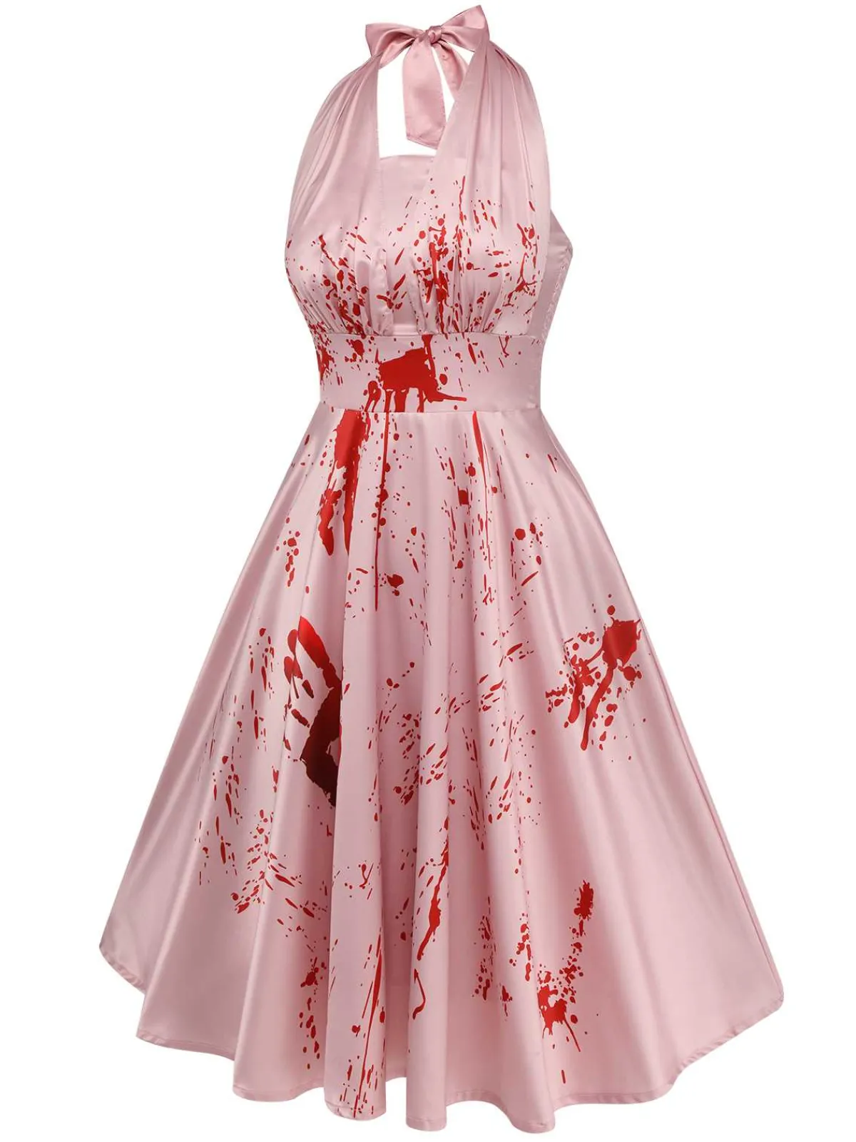 Hot Retro Stage 1950s Halloween Bloodstain Halter Dress Pink