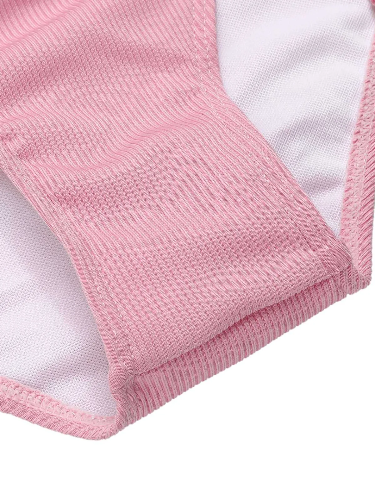 Hot Retro Stage Pink 1950s Halter Pleated Solid One-Piece Swimsuit Pale Pink