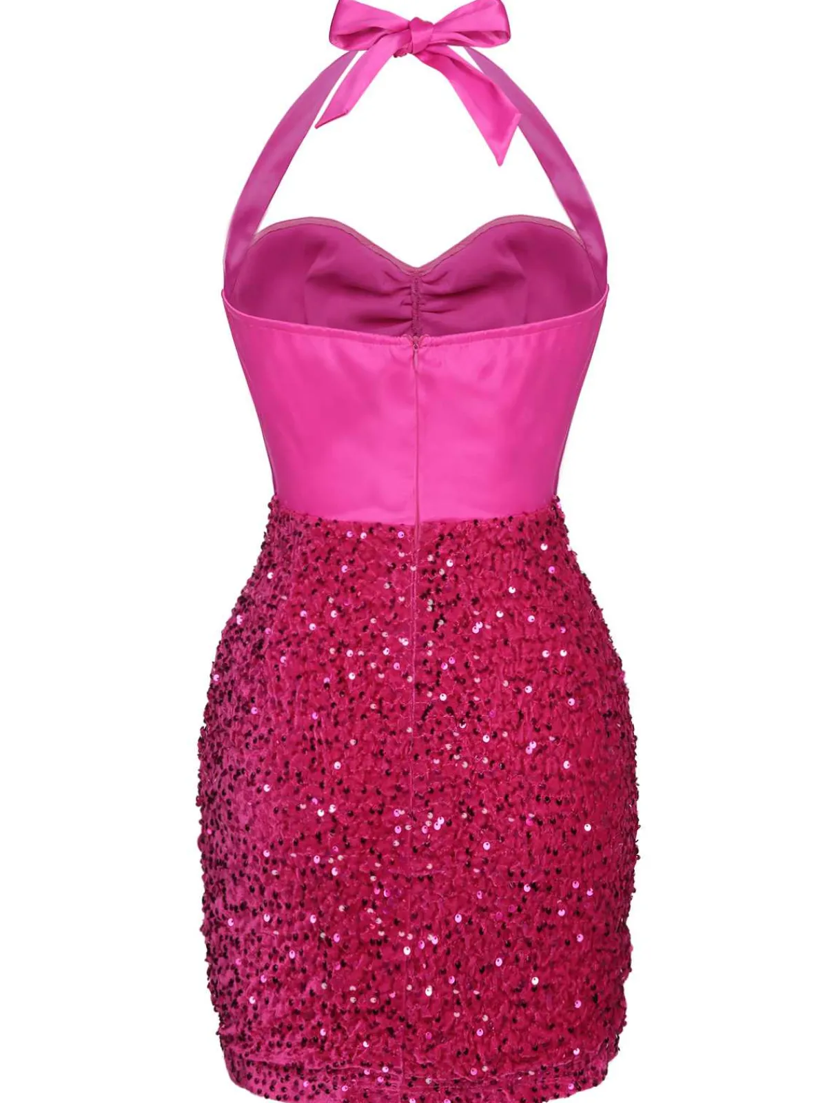 Clearance Retro Stage 1960s Halter Sequined Wrap Dress Pink