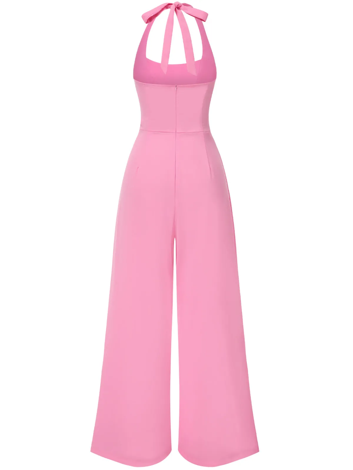 Clearance Retro Stage 1950s Halter Solid Jumpsuit Pink