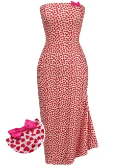 Best Retro Stage 1930s Heart Bow Fishtail Dress Pink