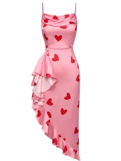 Clearance Retro Stage 1960s Heart Cowl Collar Sling Dress Pink