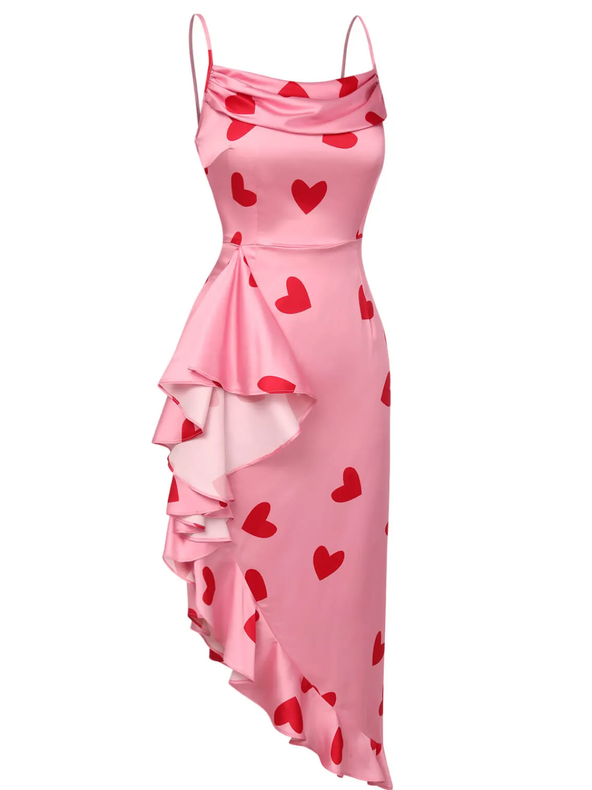 Clearance Retro Stage 1960s Heart Cowl Collar Sling Dress Pink