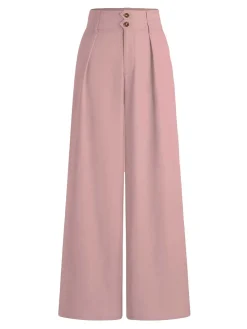 Online Retro Stage 1950s High Waist Solid Pants Pink