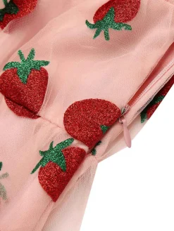 Fashion Retro Stage 1950s Lace Strawberry Swing Dress Pink