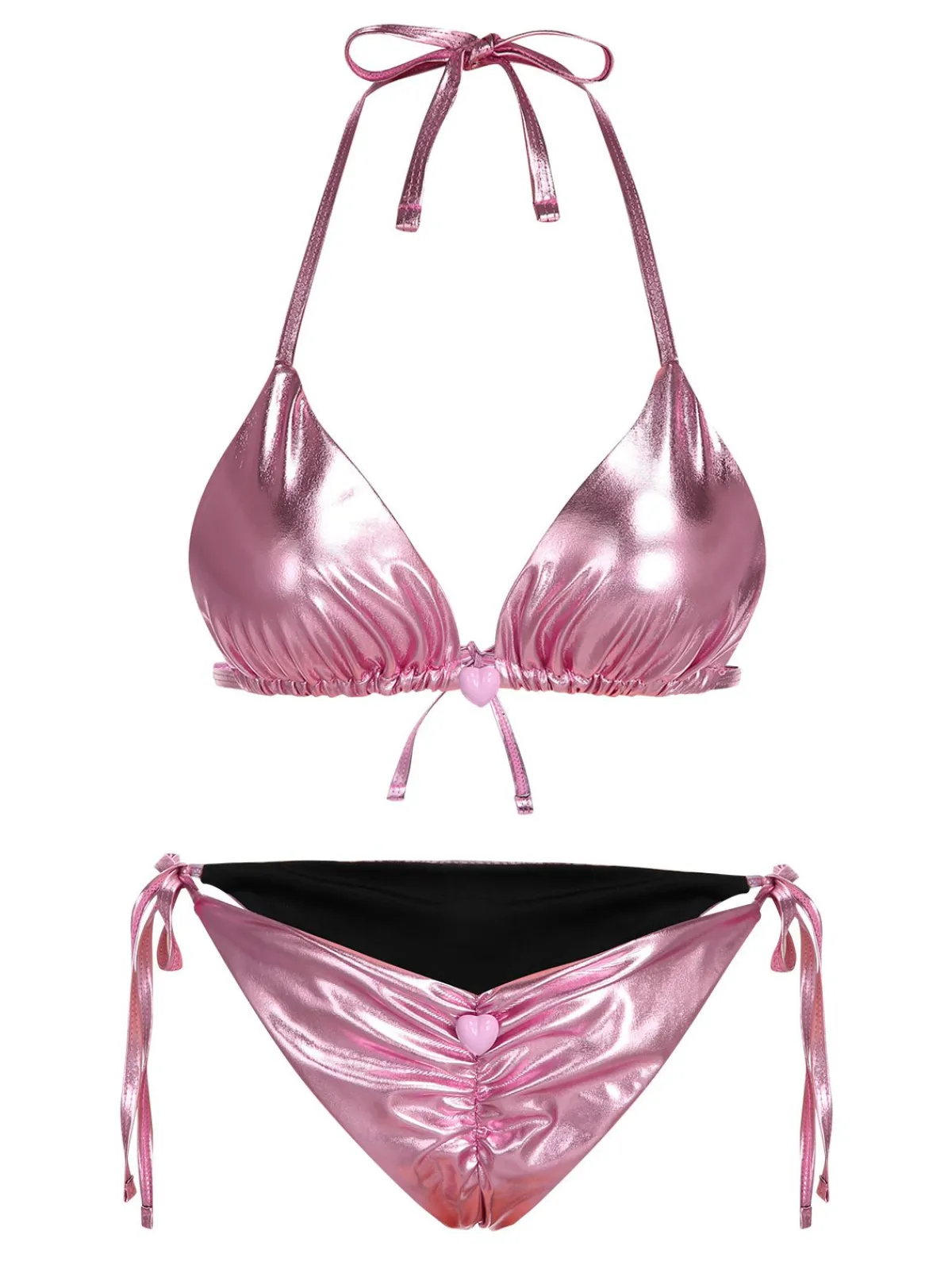 New Retro Stage 1970s Metallic 3D Heart Swimsuit Pink