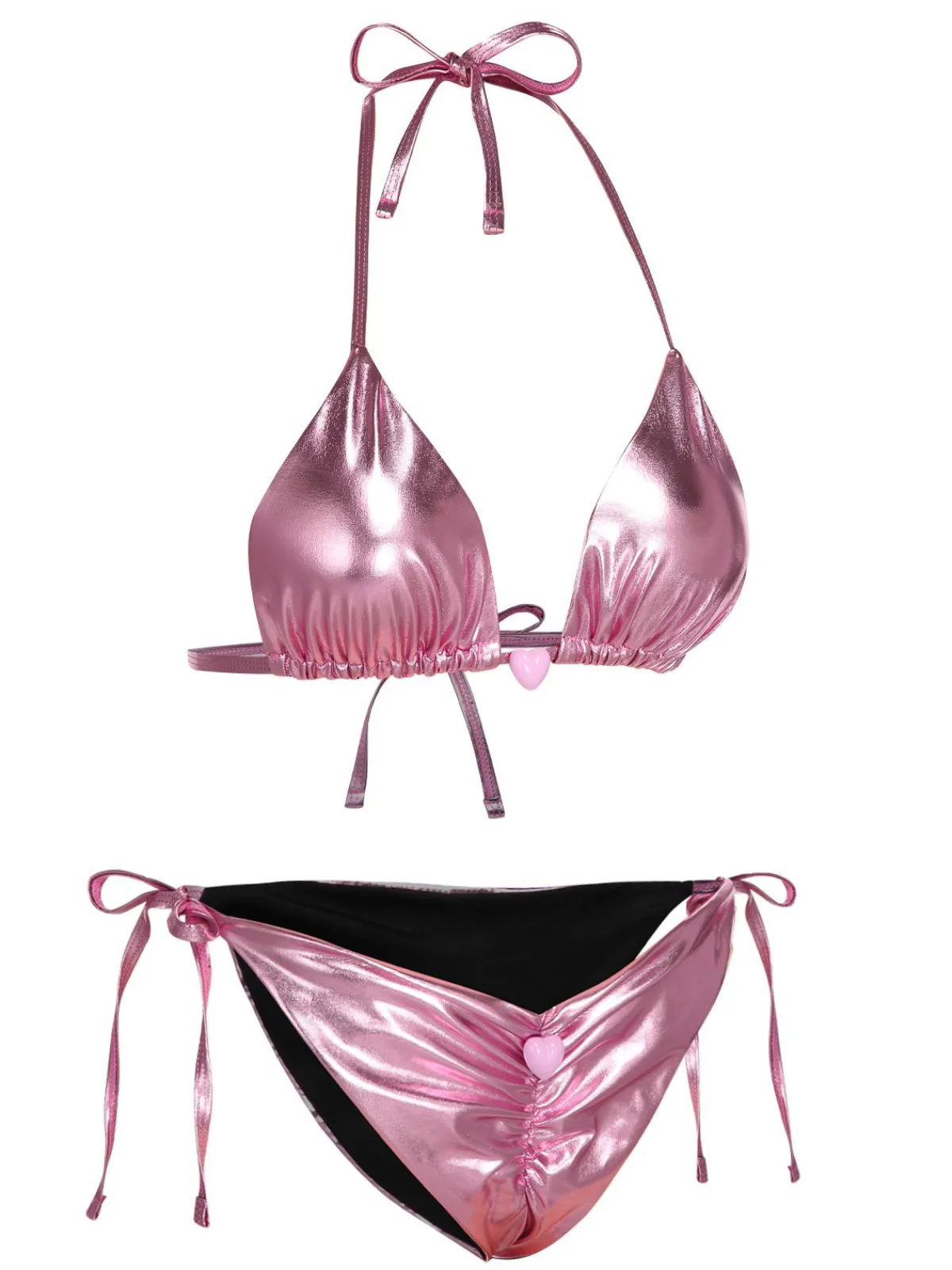 New Retro Stage 1970s Metallic 3D Heart Swimsuit Pink