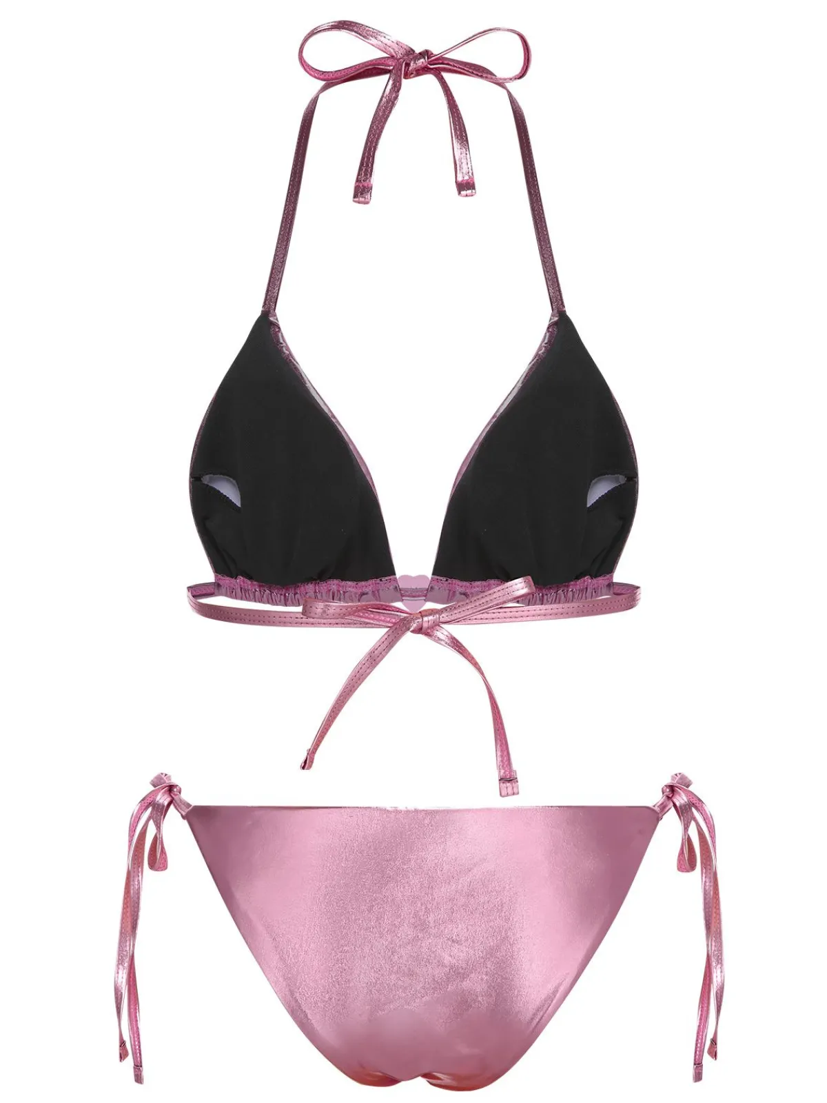 New Retro Stage 1970s Metallic 3D Heart Swimsuit Pink
