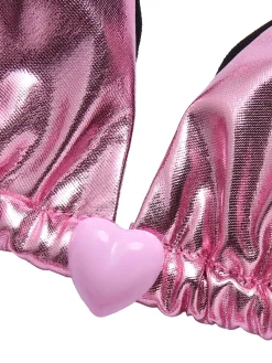 New Retro Stage 1970s Metallic 3D Heart Swimsuit Pink