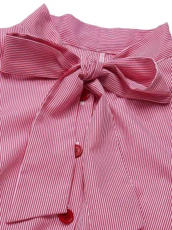 Hot Retro Stage 1950s Pinstripes Tie Collar Dress Pink