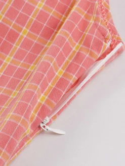 Fashion Retro Stage 1950s Plaid Buttoned Lapel Belted Dress Pink