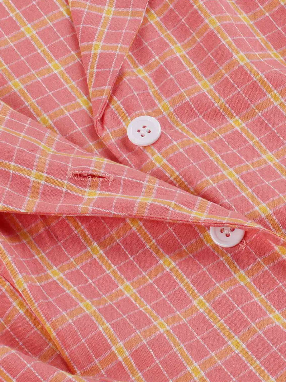 Fashion Retro Stage 1950s Plaid Buttoned Lapel Belted Dress Pink