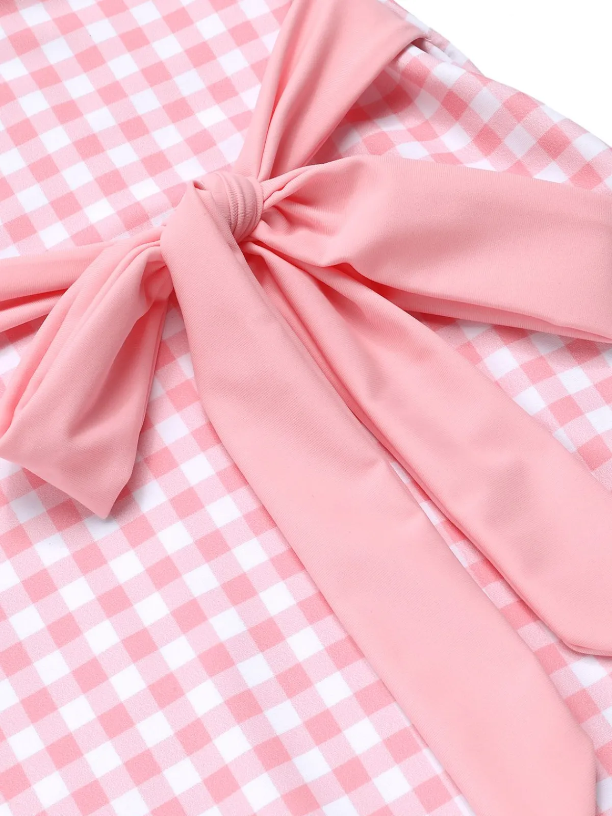 Fashion Retro Stage 1940s Plaid Halter One-Piece Swimsuit Pink