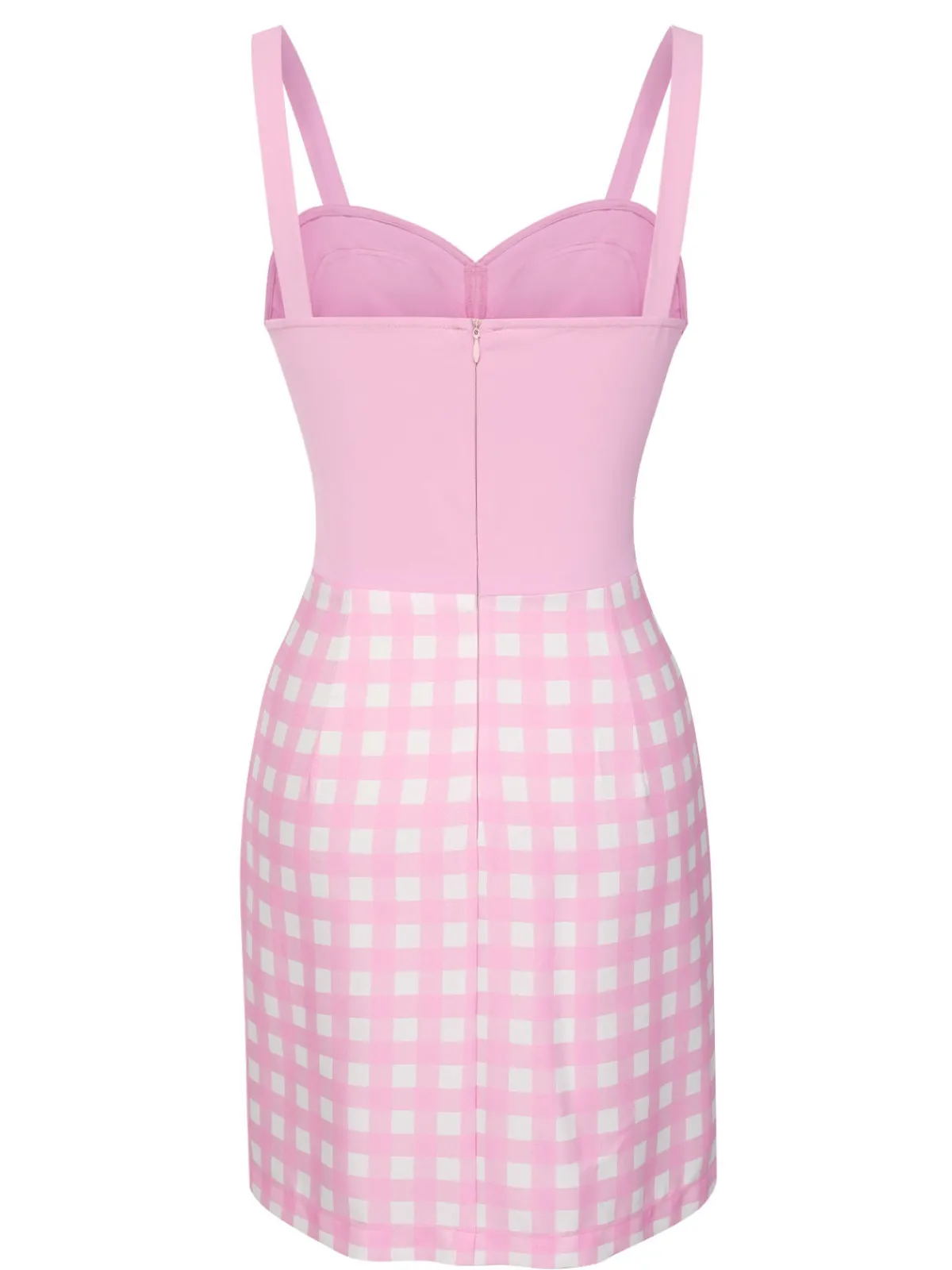 Fashion Retro Stage 1960s Plaid Heart Slit Strap Dress Pink