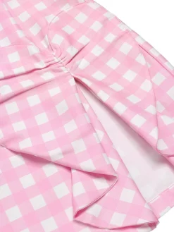 Fashion Retro Stage 1960s Plaid Heart Slit Strap Dress Pink