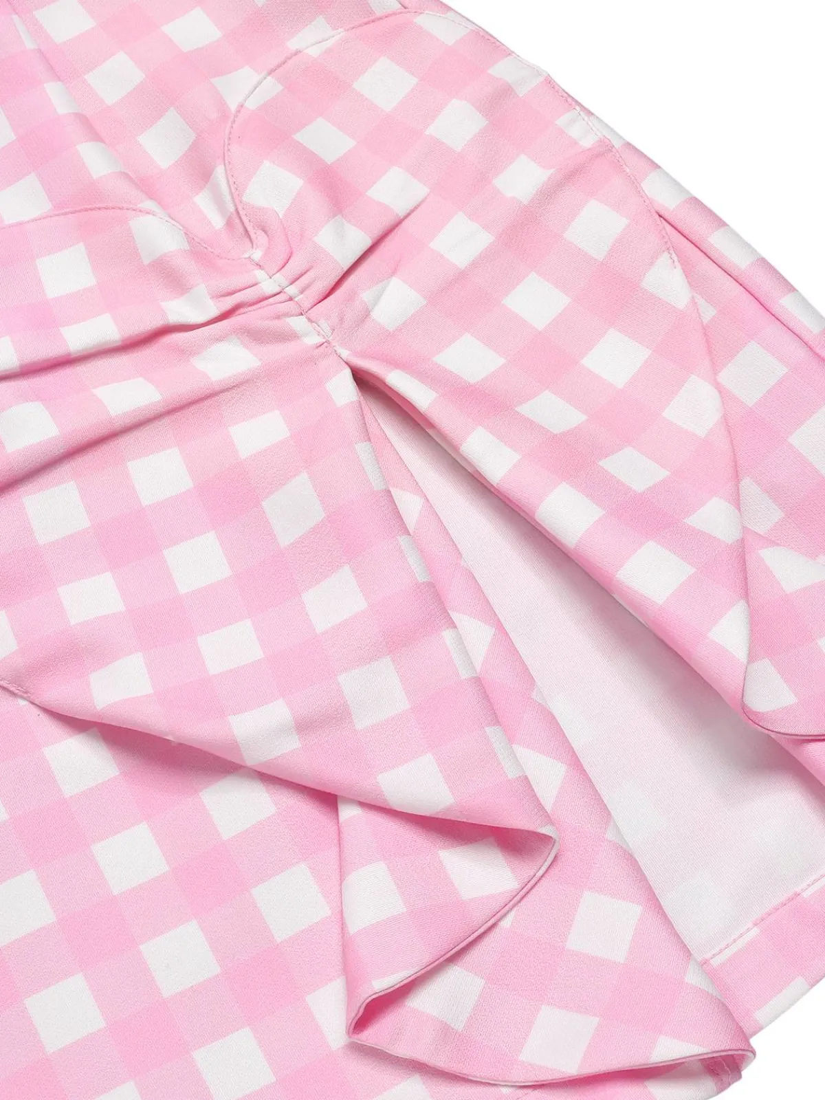 Fashion Retro Stage 1960s Plaid Heart Slit Strap Dress Pink