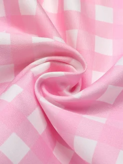 Fashion Retro Stage 1960s Plaid Heart Slit Strap Dress Pink