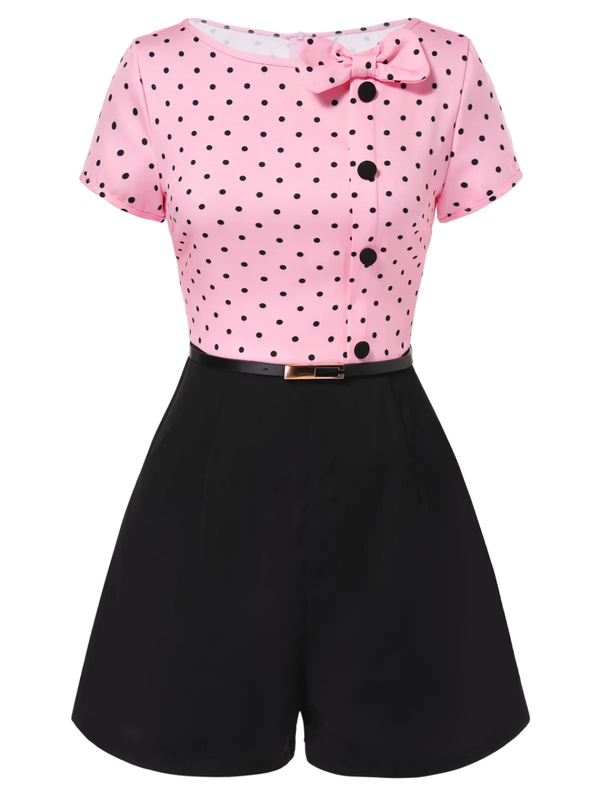 Outlet Retro Stage 1950s Polka Dot Bow Romper Pink