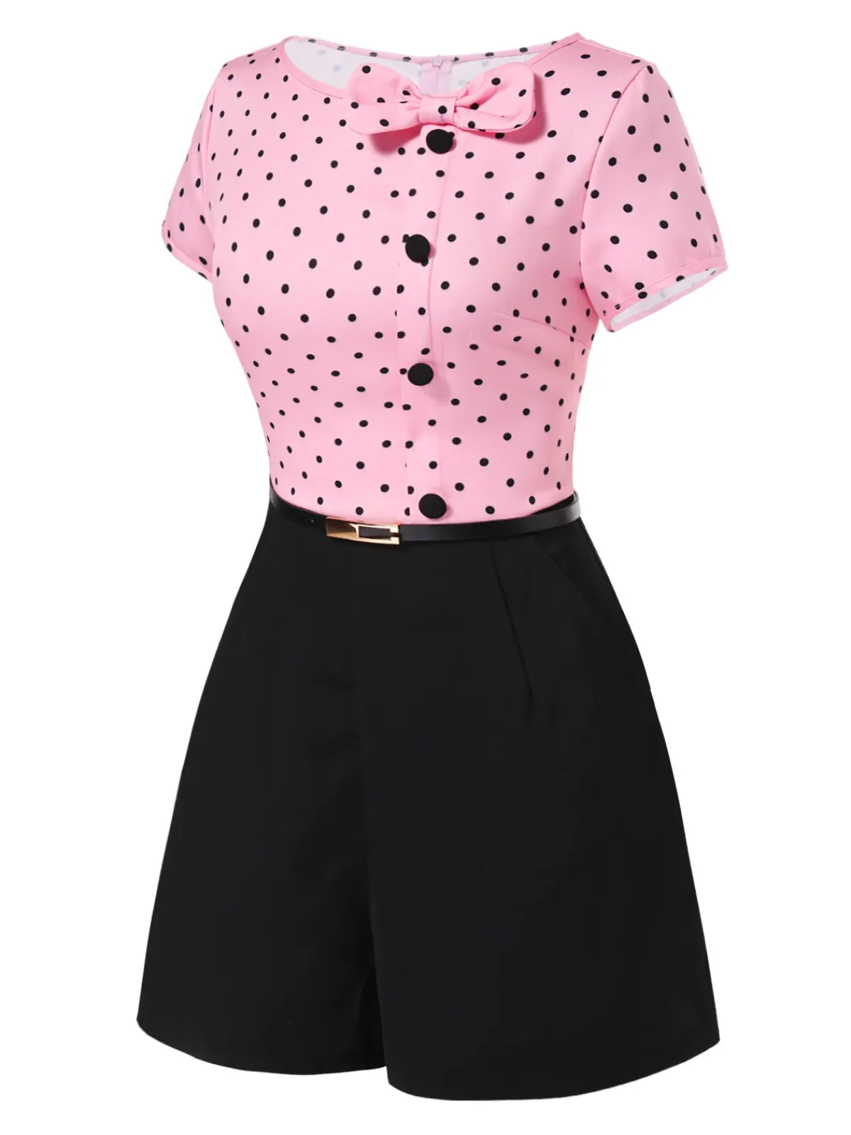 Outlet Retro Stage 1950s Polka Dot Bow Romper Pink