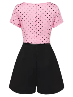 Outlet Retro Stage 1950s Polka Dot Bow Romper Pink