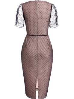 Online Retro Stage 1960s Polka Dot Mesh Pencil Dress Pink