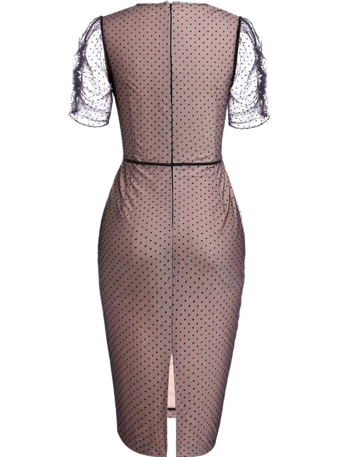 Online Retro Stage 1960s Polka Dot Mesh Pencil Dress Pink