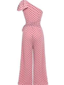 Clearance Retro Stage 1930s Polka Dot One-shoulder Jumpsuit Pink