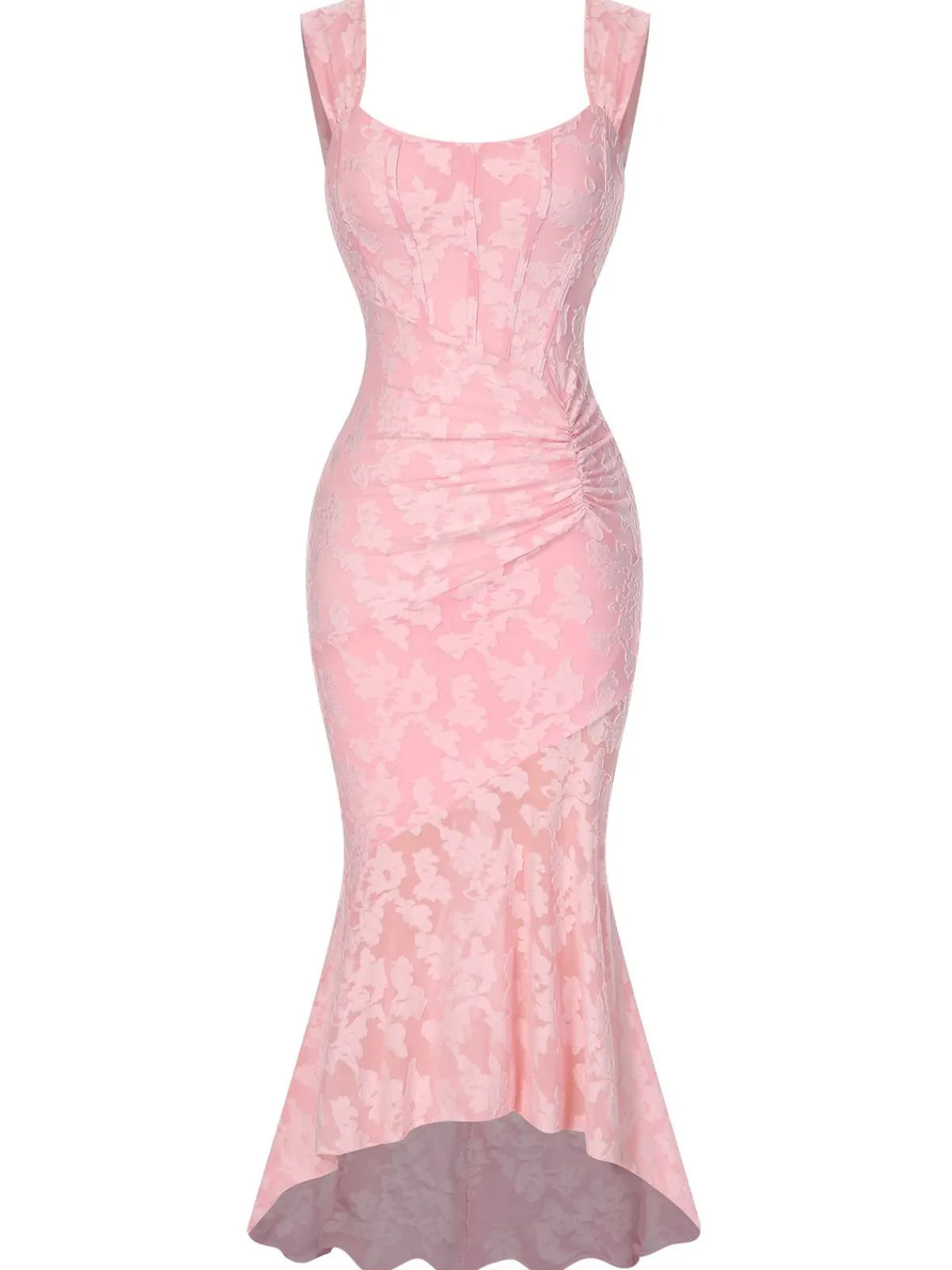 Fashion Retro Stage 1930s Printed Textured Fishtail Strapless Dress Pink