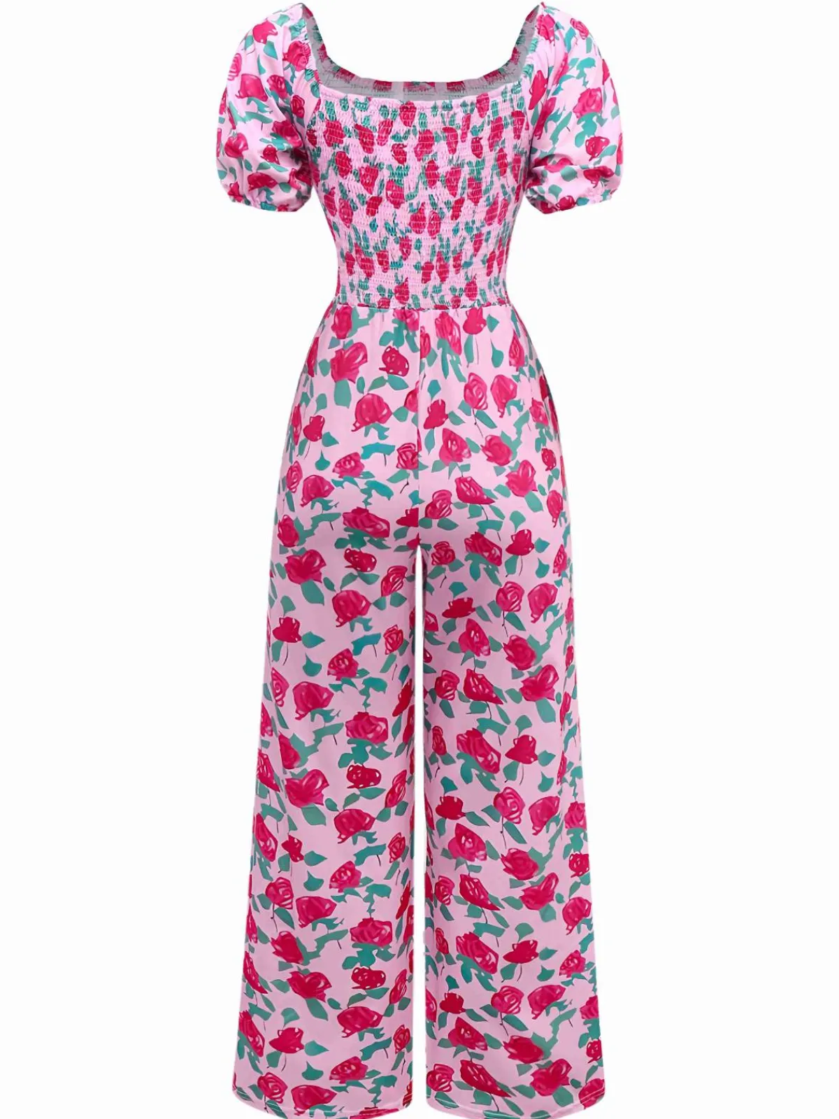 Discount Retro Stage 1930s Rose Puff Sleeve Jumpsuit Pink