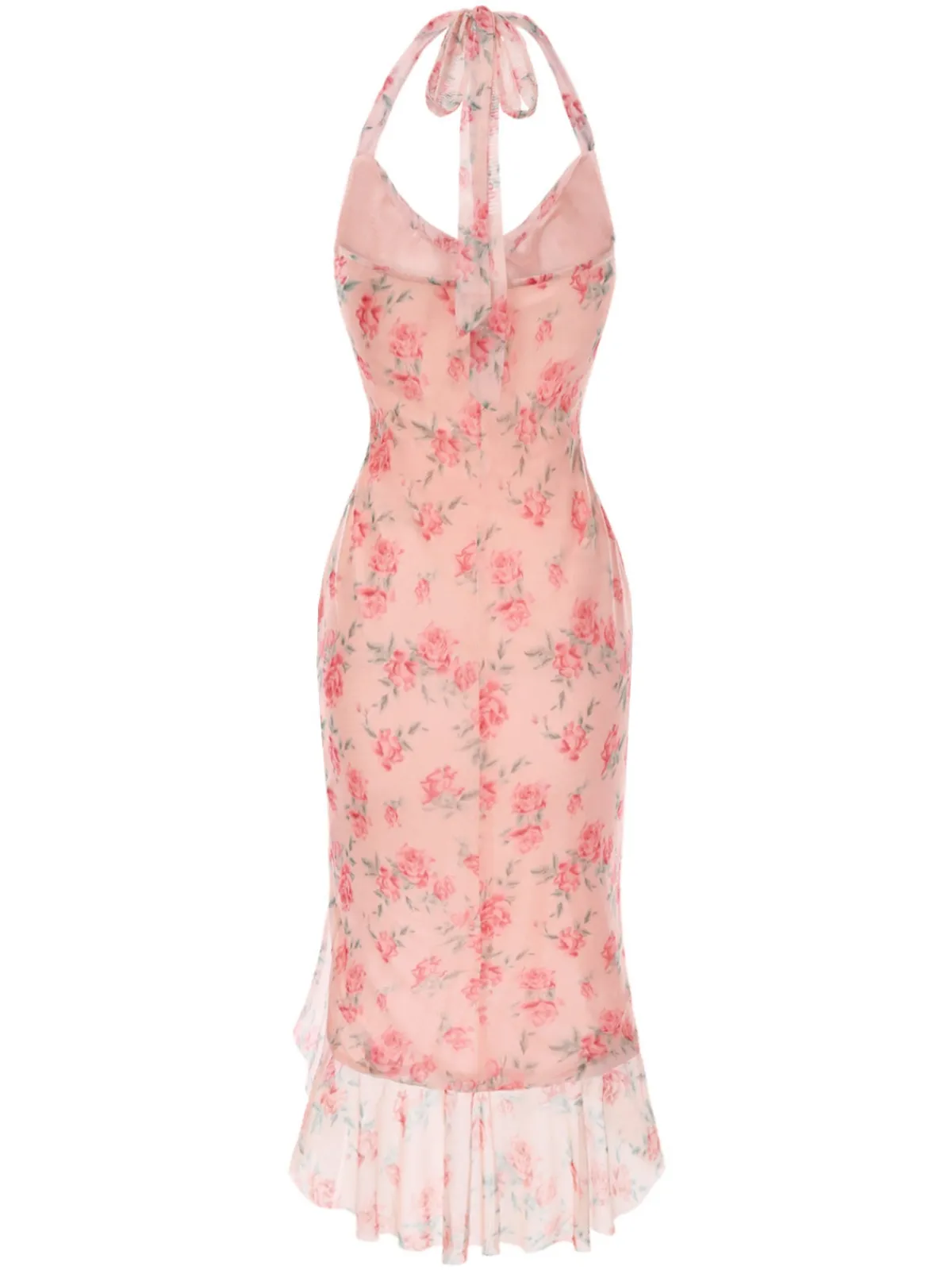 Fashion Retro Stage Pink 1930s Rose Silk Mesh Mermaid Dress Pale Pink