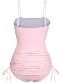 Best Retro Stage 1940s Rose Strap One-piece Swimsuit Pink