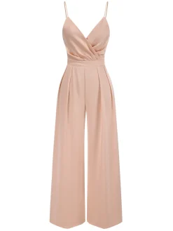 Discount Retro Stage 1930s Satin Spaghetti Straps Jumpsuit Pink