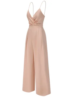 Discount Retro Stage 1930s Satin Spaghetti Straps Jumpsuit Pink