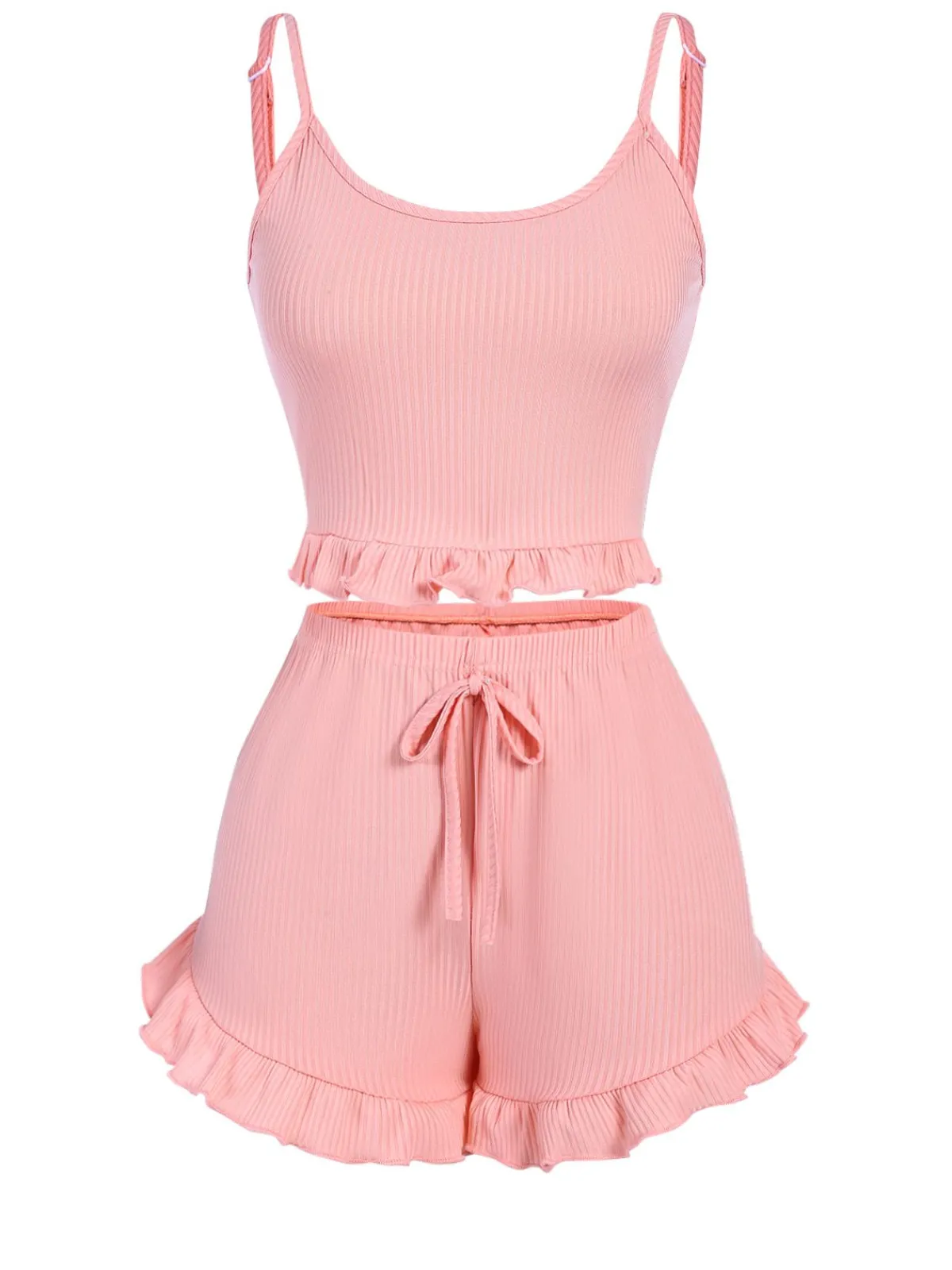 Online Retro Stage 1930s Scoop Spaghetti Straps Sleepwear Set Pink
