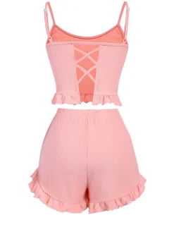 Online Retro Stage 1930s Scoop Spaghetti Straps Sleepwear Set Pink