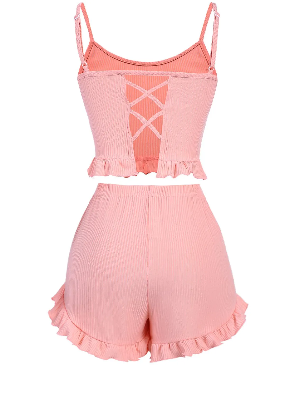Online Retro Stage 1930s Scoop Spaghetti Straps Sleepwear Set Pink