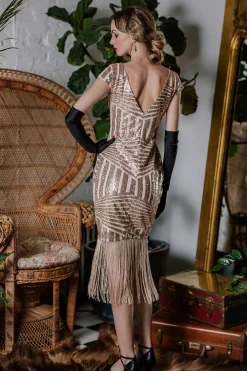 Outlet Retro Stage 1920s Sequin Fringed Dress Pink