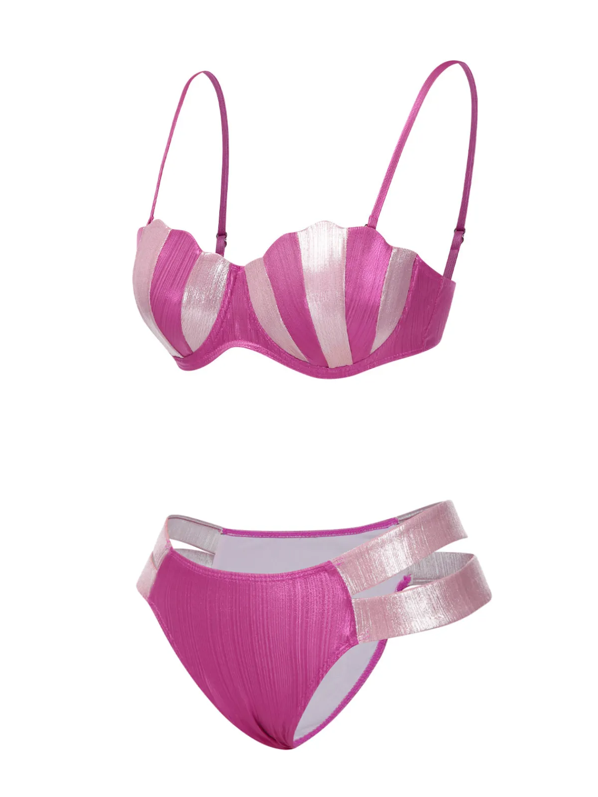 Fashion Retro Stage 1970s Shell Shape Patchwork Swimsuit Pink