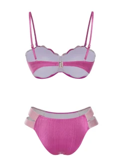 Fashion Retro Stage 1970s Shell Shape Patchwork Swimsuit Pink