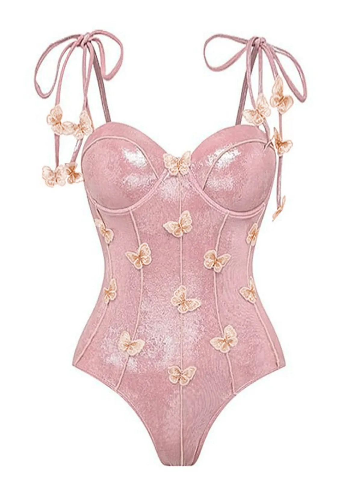 Discount Retro Stage 1950s Shimmery 3D Butterflies One-Piece Swimsuit Pink