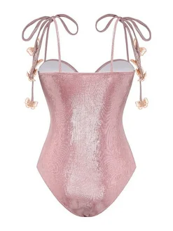 Discount Retro Stage 1950s Shimmery 3D Butterflies One-Piece Swimsuit Pink