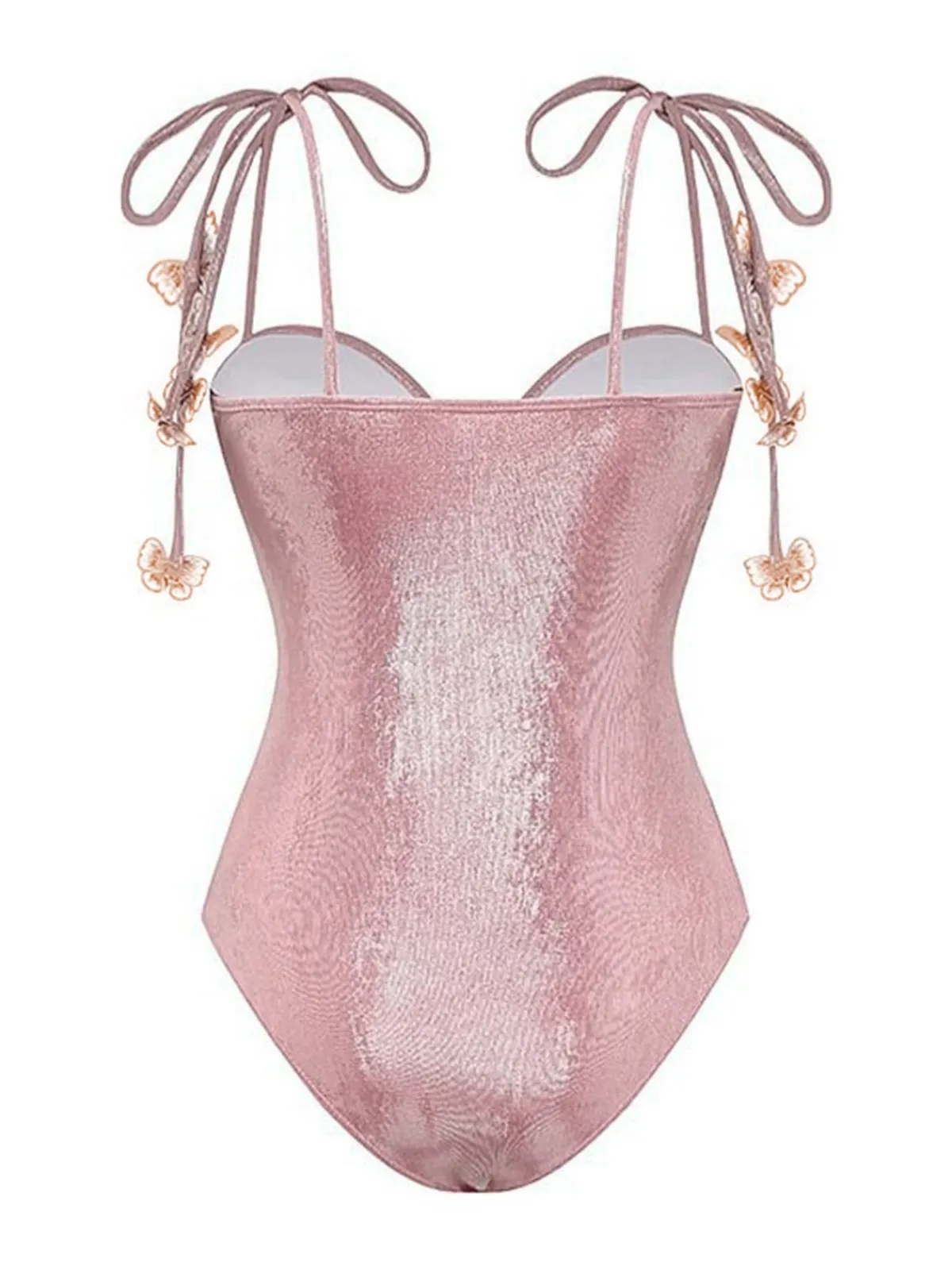 Discount Retro Stage 1950s Shimmery 3D Butterflies One-Piece Swimsuit Pink