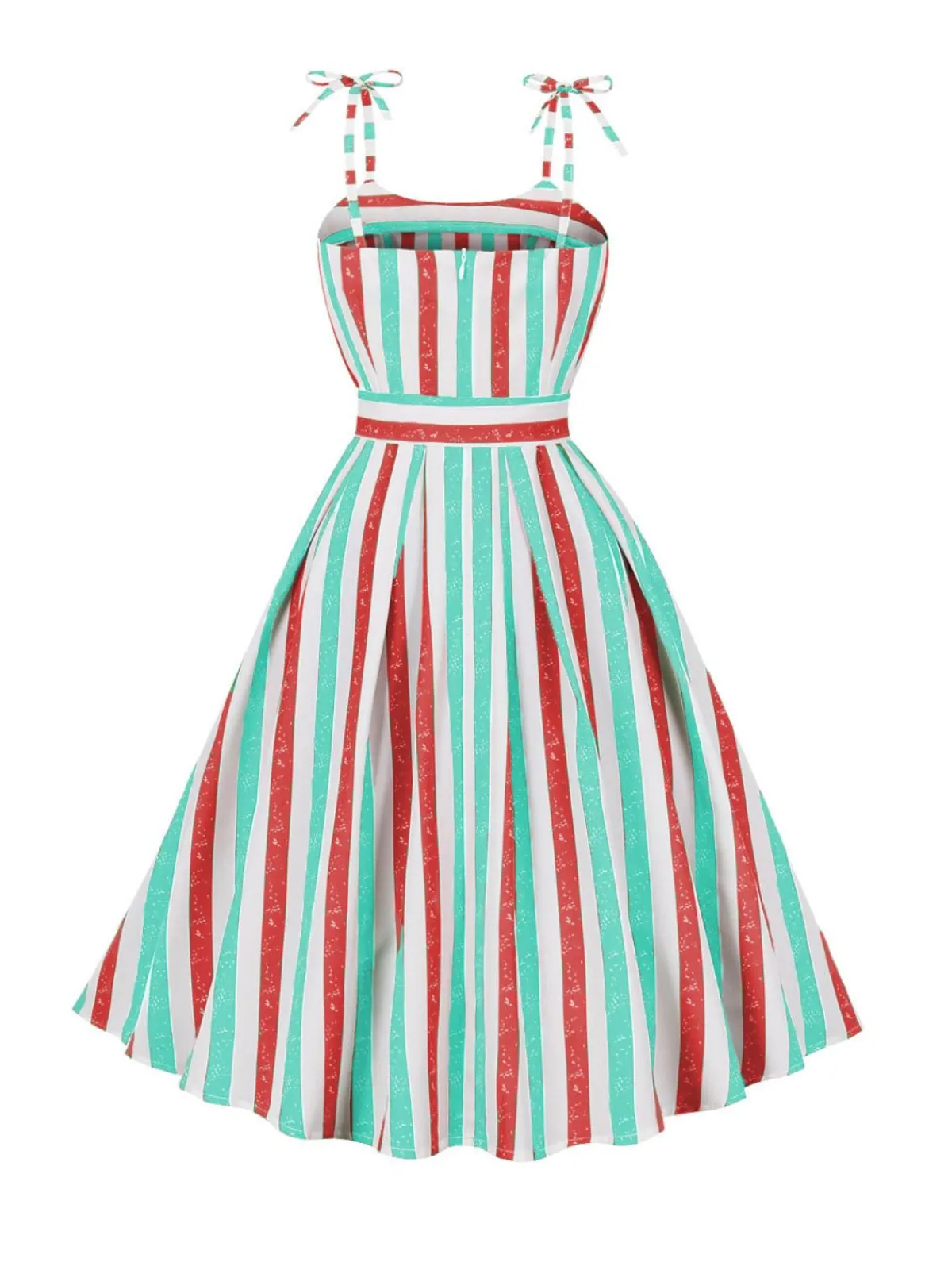 Best Retro Stage Pink 1950s Shoulder Tie Belted Stripes Dress