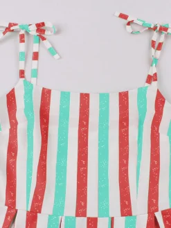 Best Retro Stage Pink 1950s Shoulder Tie Belted Stripes Dress