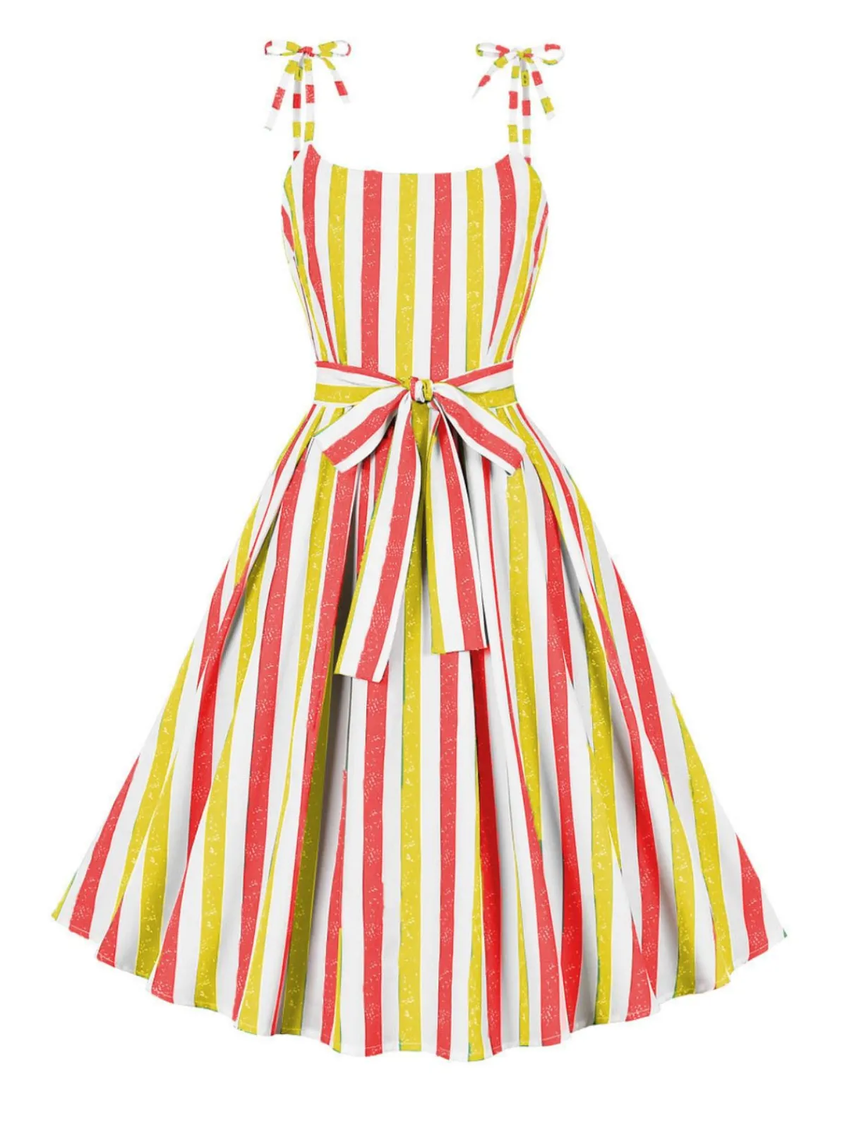 Best Retro Stage Pink 1950s Shoulder Tie Belted Stripes Dress