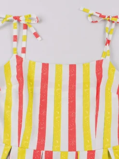 Best Retro Stage Pink 1950s Shoulder Tie Belted Stripes Dress