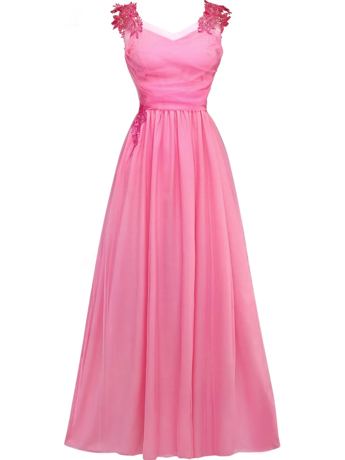 Fashion Retro Stage 1930s Solid Embroidery Chiffon Maxi Dress Pink